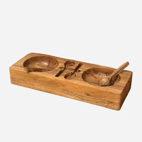 3-Section Wooden Tray with Spoons