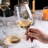Gold Rim Ribbed Wine Glass