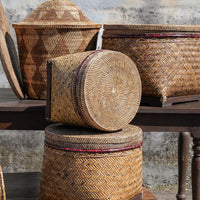 Square Basket with Flat Lid, Brown