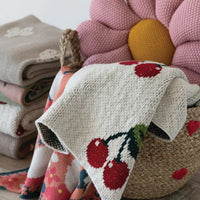 Cotton Knit Baby Blanket with Cherries