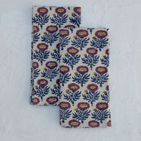 Rumi Blue & Plum Block-Printed Table Napkins, Set of 4