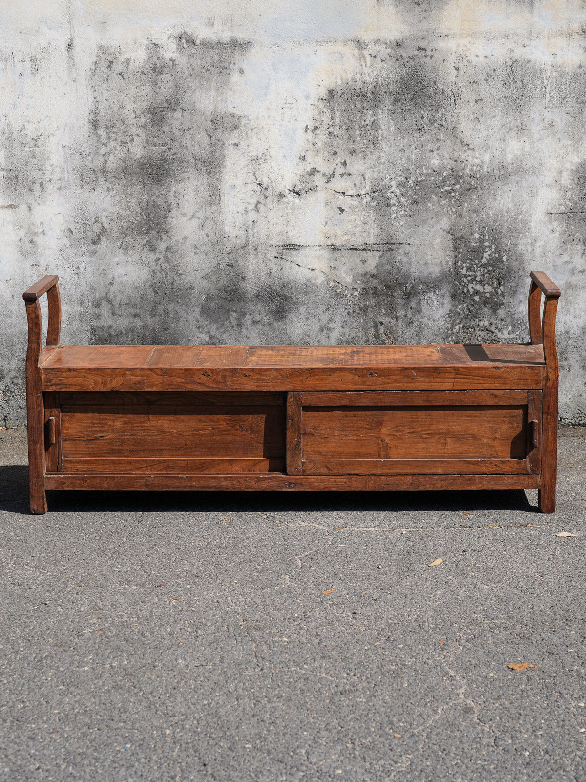 Wooden Bench with Sliding Doors