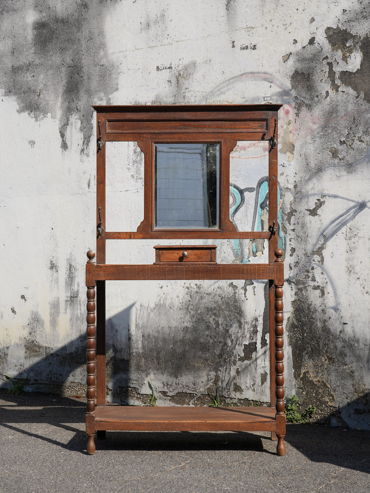 Wooden Hall Tree with Mirror