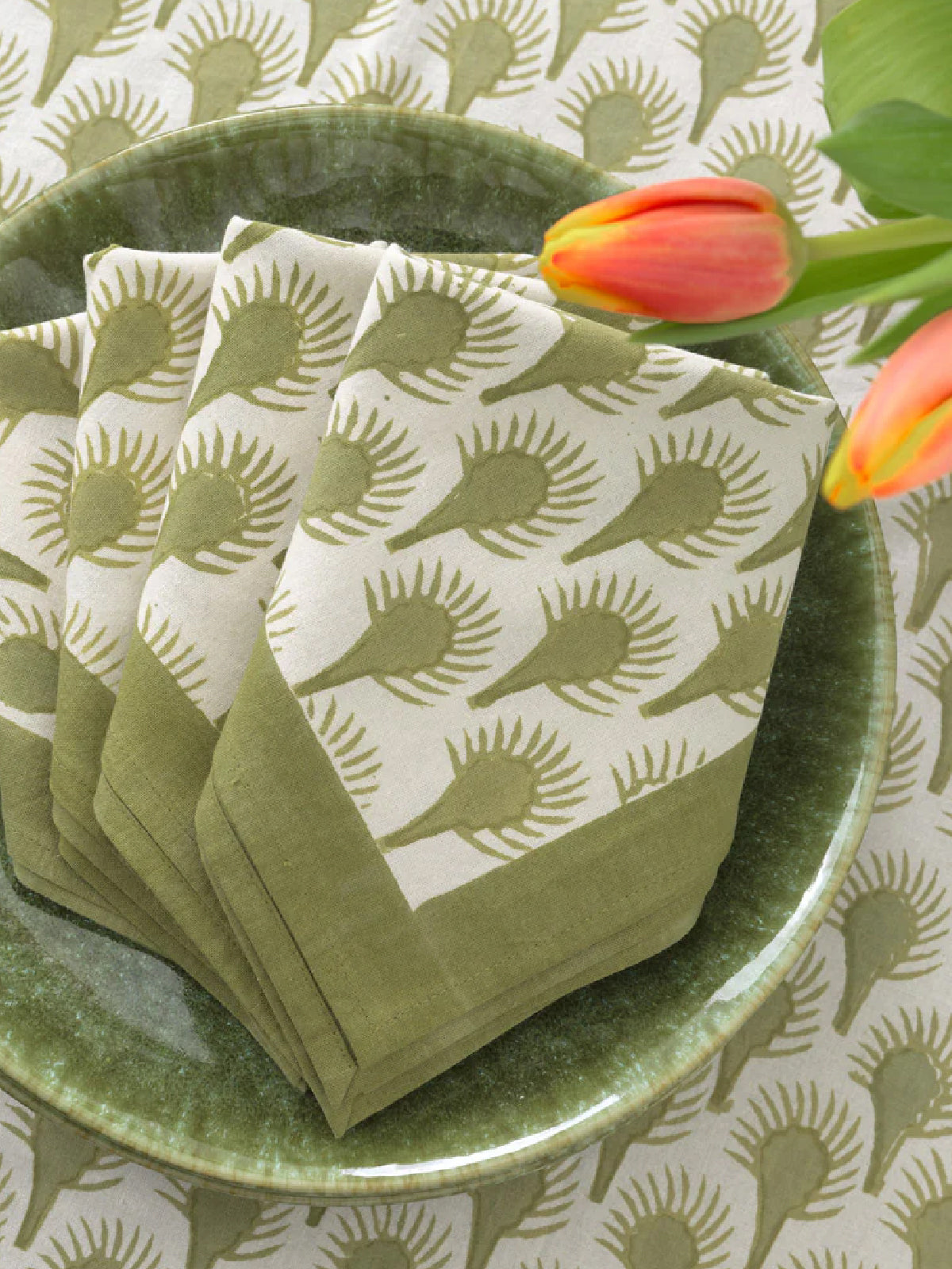 Geo Feather Moss Napkins