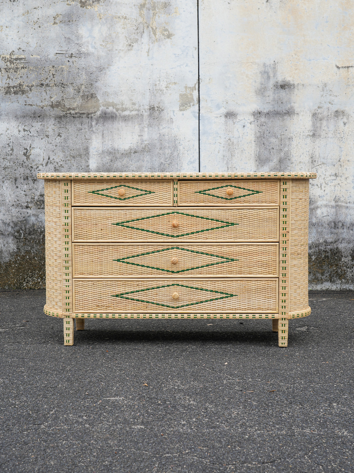 Rattan Chest with Green Accent