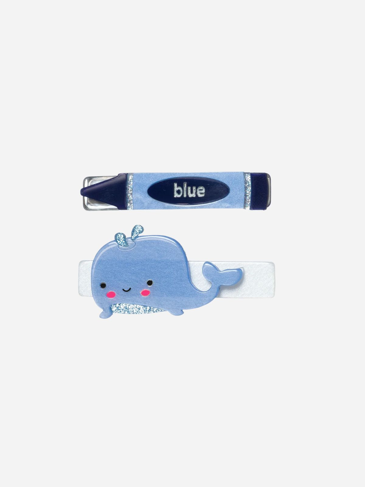 Whale Crayon Blue Hair Clips