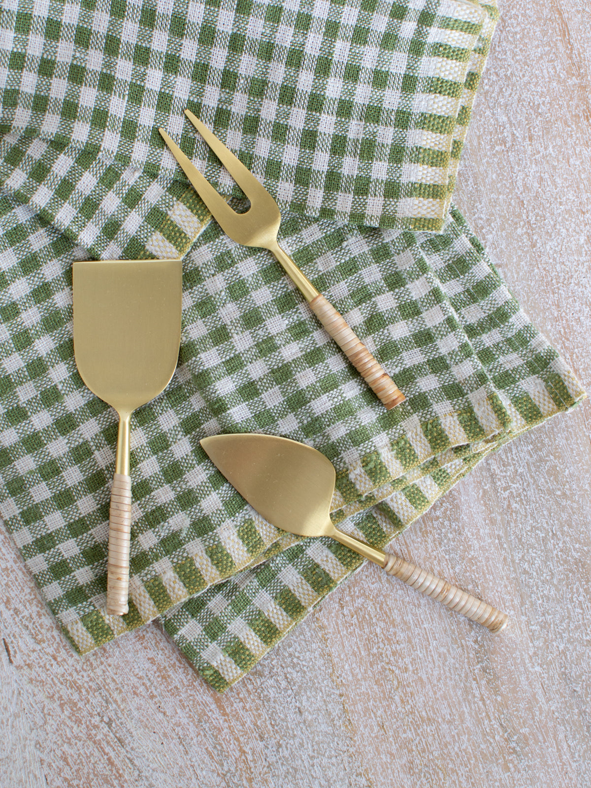 Steel & Rattan Cheese Server Set