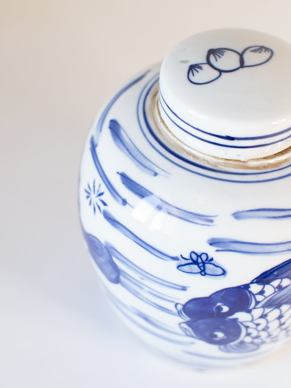 Blue and White Fish Ginger Jar